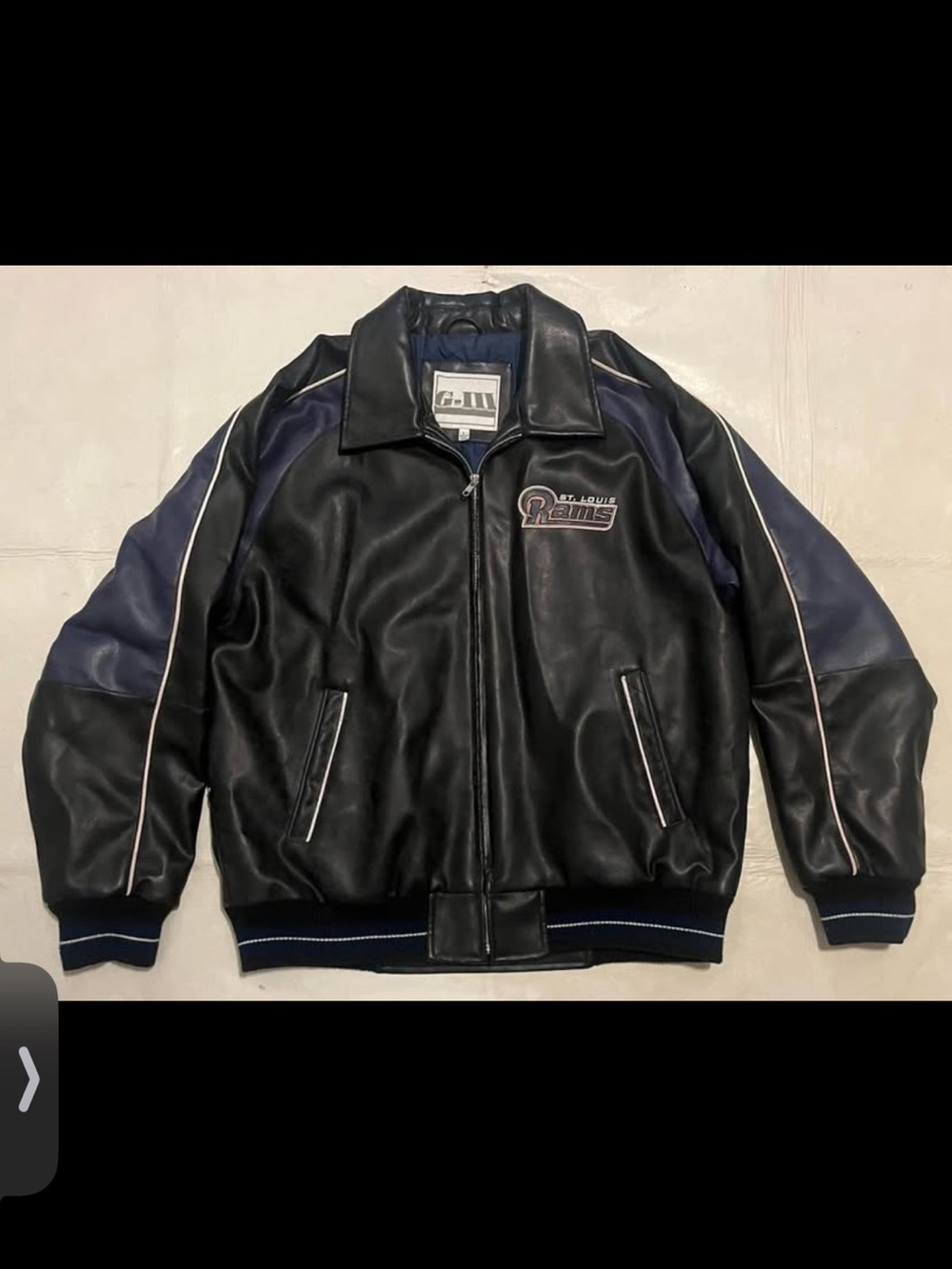 ST LOUIS RAMS FAUX LEATHER BOMBER